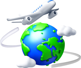 Fototapeta premium 3D Airplane Flying Over a Colorful Earth Model