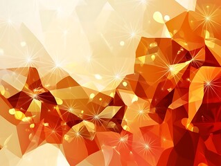 Abstract Orange and Red Geometric Polygonal Background with Glowing Bokeh Lights and Dynamic Light Effects