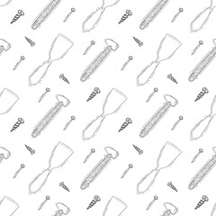 doodle construction seamless pattern. construction tool background
