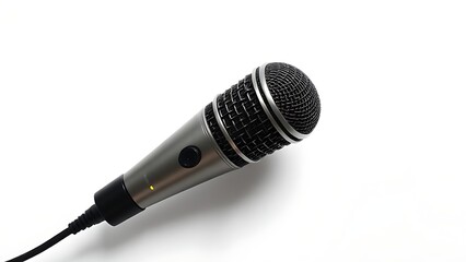 Dynamic microphone isolated on white background in a professional studio setup.