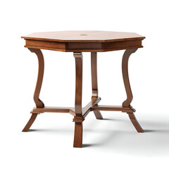 Elegant antique-style wooden octagon table with central pedestal base isolated on white background