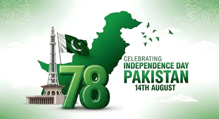 Map of Honor: Pakistan's 78th Independence Day Tribute with Minar-e-Pakistan