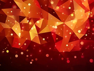 Abstract Orange and Red Geometric Polygonal Background with Glowing Bokeh Lights and Dynamic Light Effects