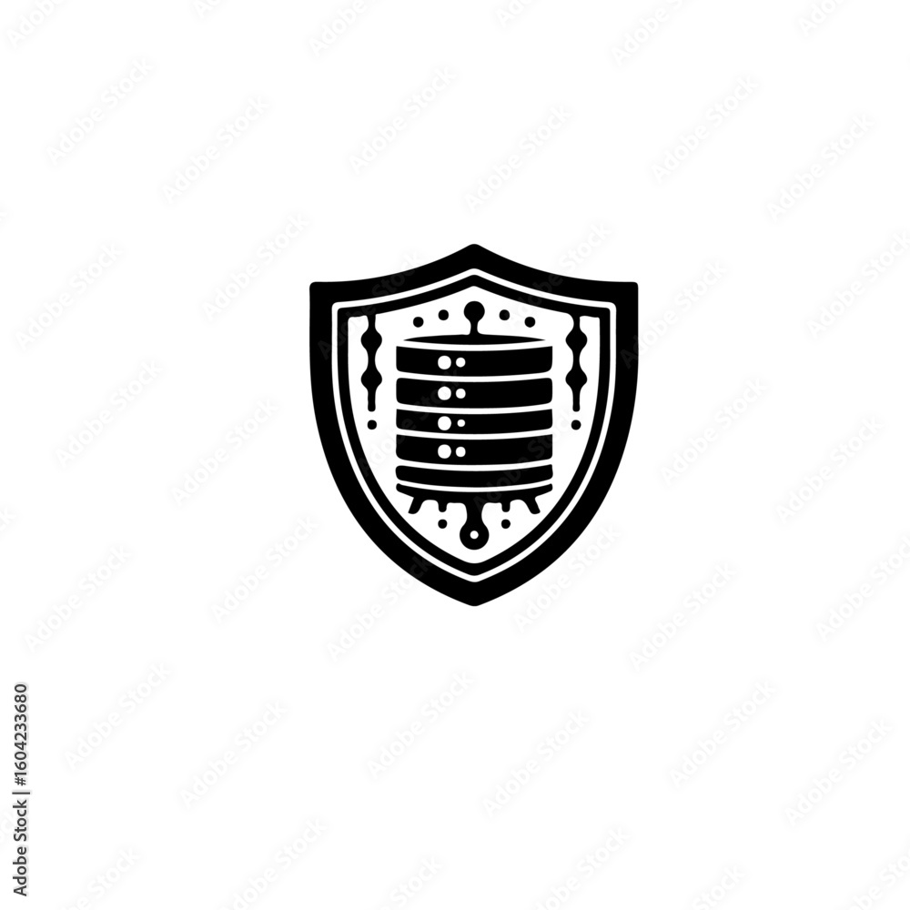 Poster a shield containing a database stack illustration