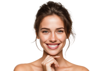 Smiling woman portrait studio photography bright close-up joy. Isolated on transparent background, png.