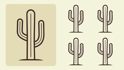Obraz premium Cactus Silhouette Icon Pack Thin Line Style Beige Background