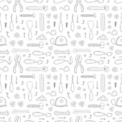 doodle construction seamless pattern. construction tool background