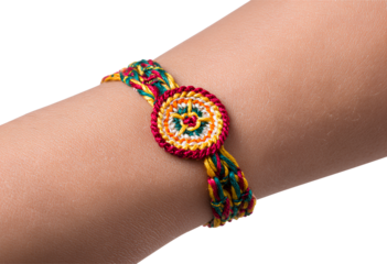 Vibrant Wrist Thread with Intricate Multicolor Charm – White Background