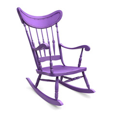 Classic wooden rocking chair painted in vibrant purple color, isolated on white background