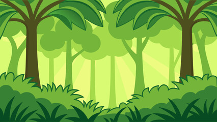 Lush Green Tropical Forest Sunlight Through Trees leaves