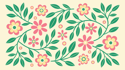 Seamless Pastel Pink Yellow Green Floral Pattern Vector Illustration