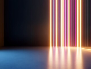 Futuristic Neon Light Lines in Blue and Pink Creating Curved Vertical and Horizontal Glowing Patterns on Dark Background