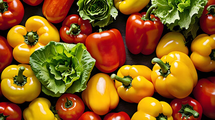 colorful combination of fresh vegetables including carrots, peppers and broccoli