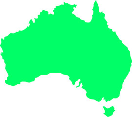 Green silhouette of Australia including Tasmania on a white background. Ideal vector graphic for educational materials, travel infographics, and geographic or political design uses.