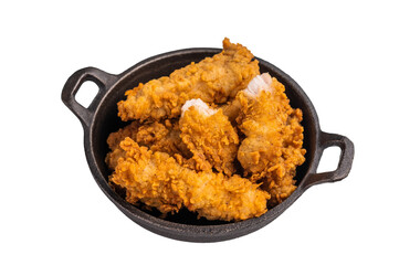Fried chicken fillet tender strips isolated on white background