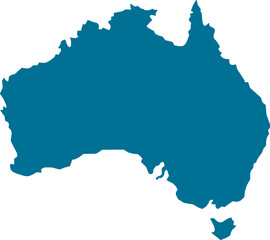 Blue silhouette of Australia including Tasmania on a white background. Ideal vector graphic for educational materials, travel infographics, and geographic or political design uses.