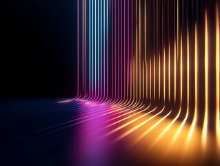 Futuristic Neon Light Lines in Blue and Pink Creating Curved Vertical and Horizontal Glowing Patterns on Dark Background