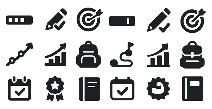 Business and productivity solid icons set – filled, flat, work and organization tools