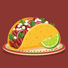 Savory Meat Taco with Lime on Decorative Plate