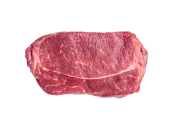 Fresh raw Rump beef steak isolated on white background. top view