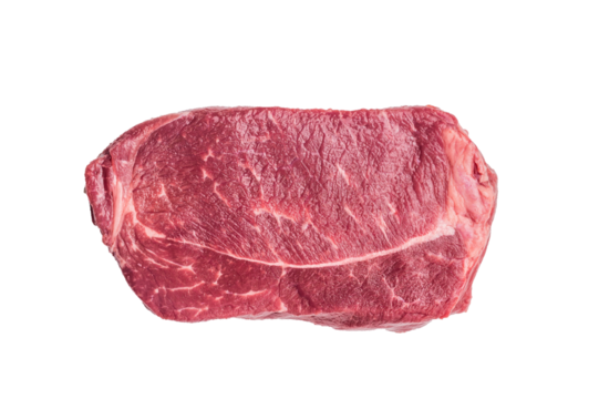 Fresh raw Rump beef steak isolated on white background. top view