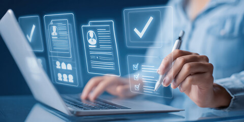 Recruitment and candidate selection process showcasing HR professionals using digital tools to evaluate talent and identify career opportunities, ensuring workforce success and organizational growth.