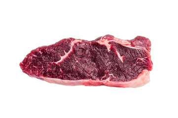 Raw Organic New York Strip Steak, prime striplon beef meat isolated on white background