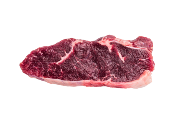 Raw Organic New York Strip Steak, prime striplon beef meat isolated on white background