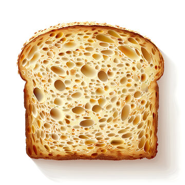 A slice of toasted bread with a golden crust and airy texture