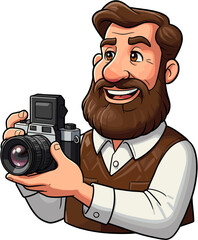 Obraz premium A Cartoon illustration of a photographer holding a camera.