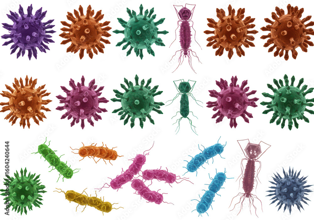 Poster a colorful array of various viruses and bacteria are displayed against a