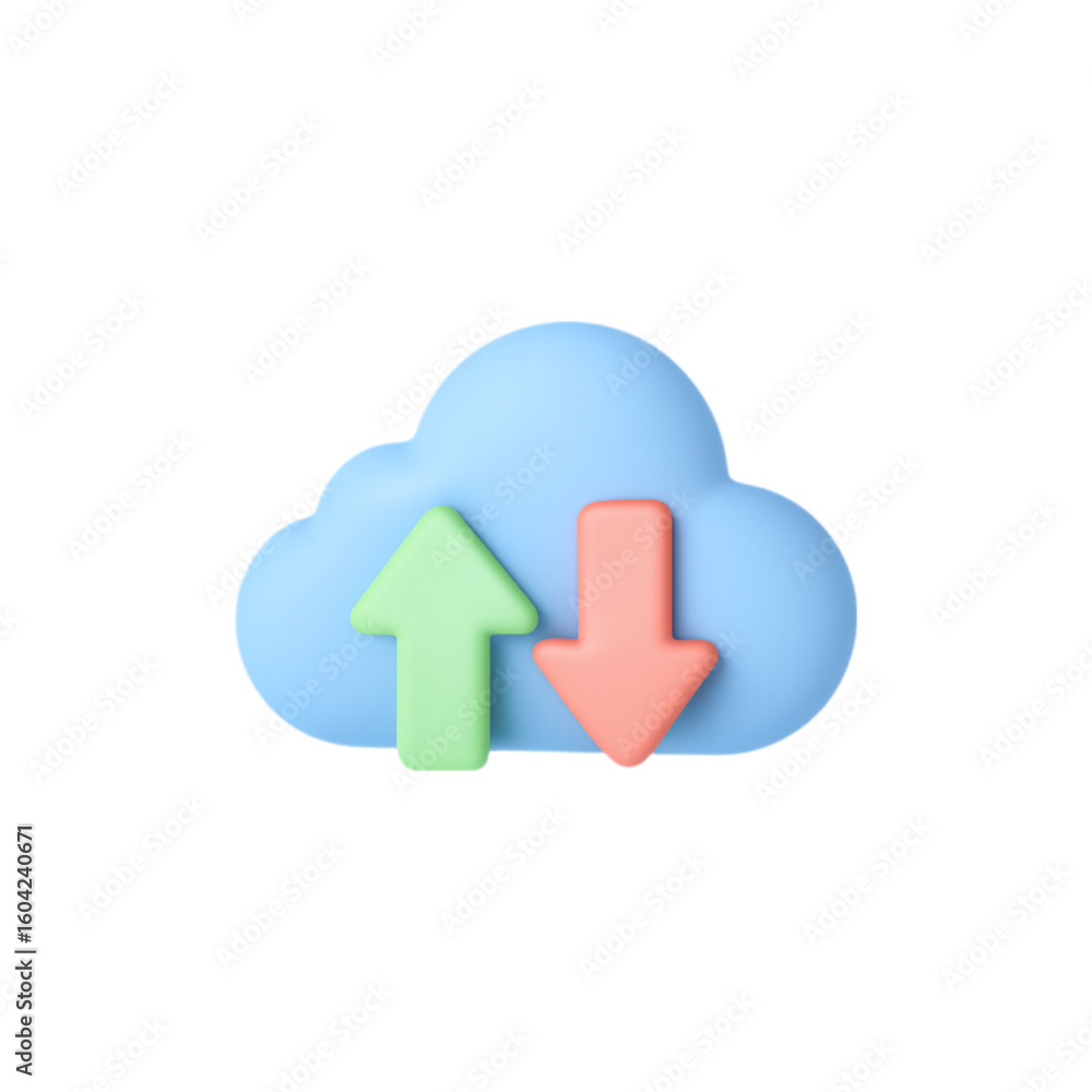 Aufkleber 3d cloud icon with upload and download arrows isolated on transparent background