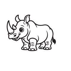Cartoon Rhino Illustration Cheerful Wildlife Animal with Smiling Expression Perfect for Children's Books and Educational Materials