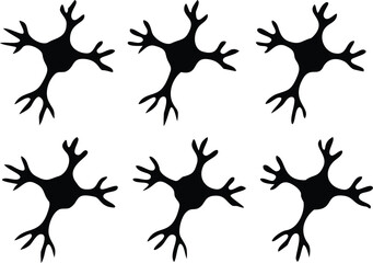 Obraz premium Six Black Neuron Silhouette Illustrations on White Background Depicting Nerve Cells or Brain Cells