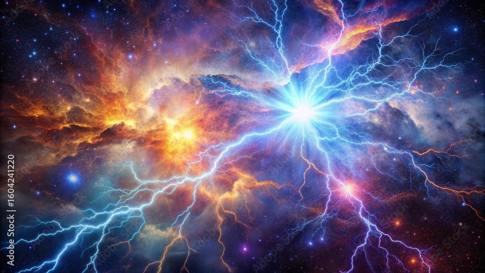 Poster mesmerizing abstract composition of glowing lightning in a cosmic space environment