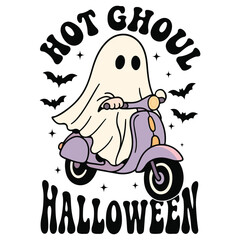 Hot Ghoul Halloween - Cute Spooky Ghost Halloween T-shirt Vector, Scary Halloween Ghostly Illustration, Spooky Vibes Saying, Holiday Seasonal Shirt Design
