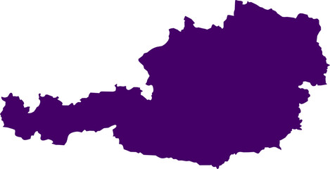 Purple silhouette map of Austria on a white background. Clean vector outline perfect for educational use, infographics, geographic materials, and political or cultural designs.
