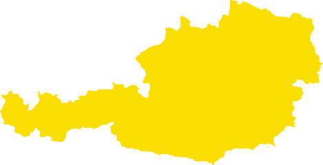 Yellow silhouette map of Austria on a white background. Clean vector outline perfect for educational use, infographics, geographic materials, and political or cultural designs.
