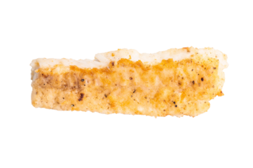 Baked Cod fish fiilet, fried whitefish meat isolated on white background