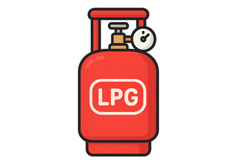 A red LPG gas cylinder with valve and pressure label