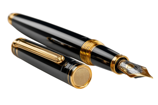 Exquisite Gold Trim Fountain Pen Black Inkwell Luxury Stationery Writing Quill Craftsmanship Detail