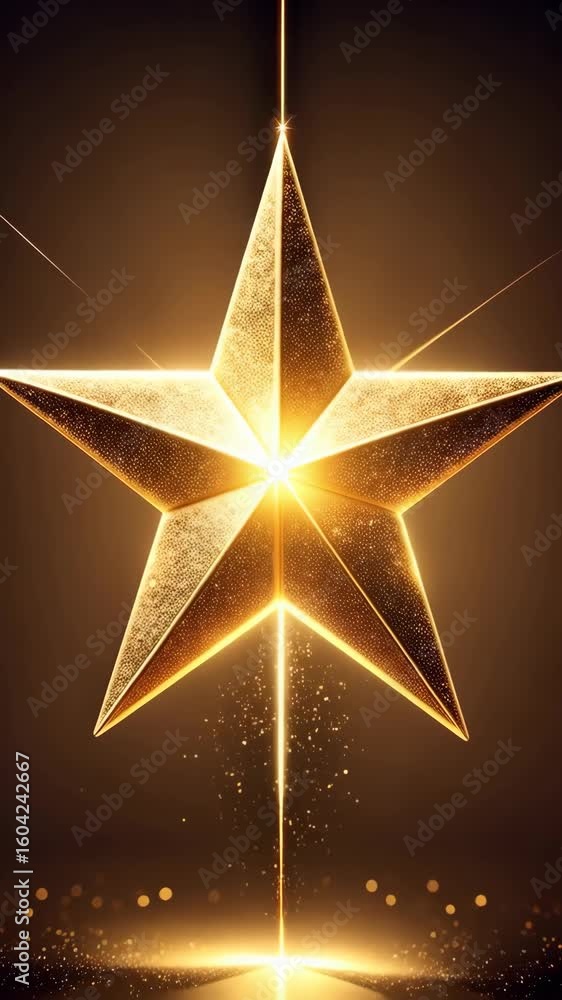 Poster radiant golden star with shimmering light beam, creating a celestial or festive atmosphere, set agai