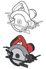 電動丸ノコ［カラー＆線画］