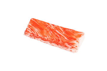 Crab meat stick isolated on the white background. top view