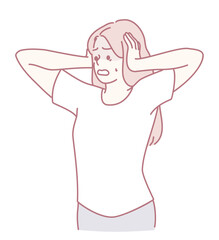 A woman is holding her head in visible distress, deeply conveying strong feelings of overwhelming stress and anxiety