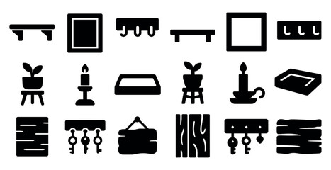 Home decor solid icons set &ndash; filled, furniture, interior decorating elements