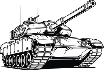 Fototapeta premium Vector illustration of a detailed military tank, army battle equipment isolated on a white Background