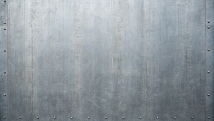 A riveted metal wall with a textured gray surface provides an industrial background