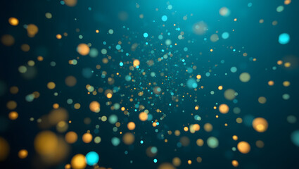 Abstract blue winter bokeh background with shimmering snow and festive star patterns