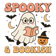 Spooky & Bookish - Cute Spooky Ghost Halloween T-shirt Vector, Scary Halloween Ghostly Illustration, Spooky Vibes Saying, Holiday Seasonal Shirt Design